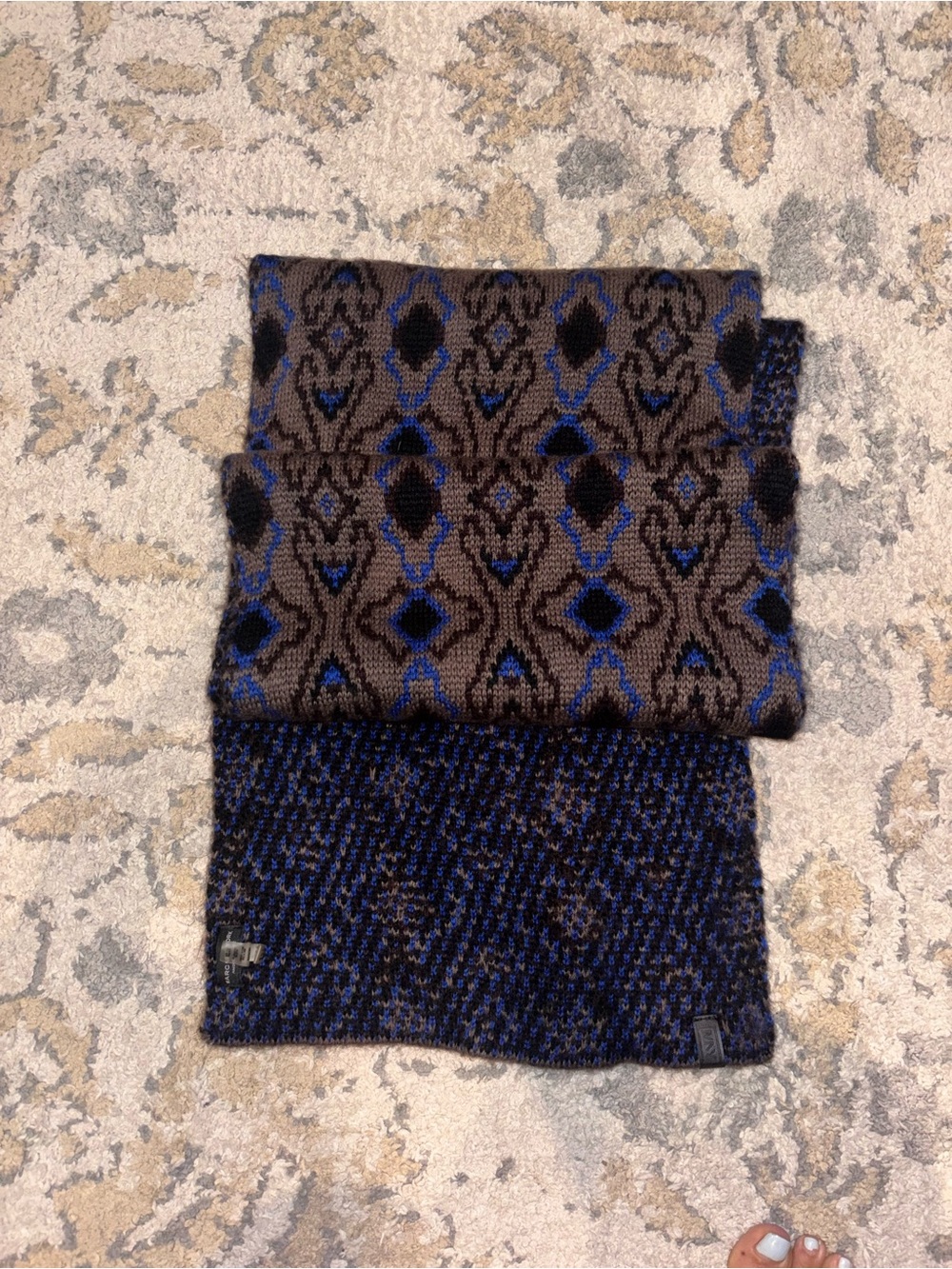 Andrew Marc Heavy Thick Scarf 12 in x. 72 in. Blue & Brown. Normal Use; No Flaws